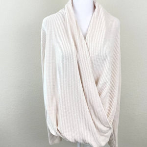 Anthro Akemi + Kin Women's Waffle Knit Surplice Neckline Top Cream Size XL